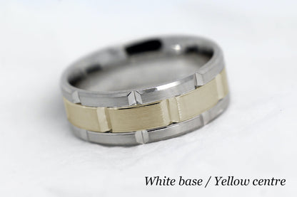 8mm Gold Wedding Band for Men Luxury Beveled Heavy  | AT-8023