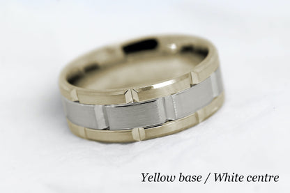 8mm Gold Wedding Band for Men Luxury Beveled Heavy  | AT-8023