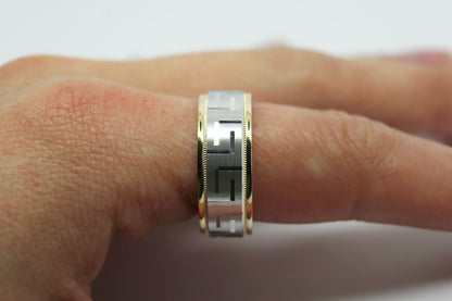 8mm Gold Wedding Band for Men and Women with Greek Design | T-8175