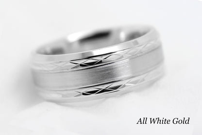 8mm Solid Gold Wedding Band for Men and Women Flat Beveled | T-8363