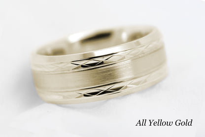 8mm Solid Gold Wedding Band for Men and Women Flat Beveled | T-8363