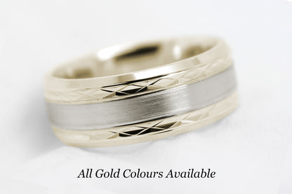 8mm Solid Gold Wedding Band for Men and Women Flat Beveled | T-8363