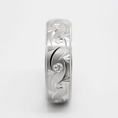 Solid gold infinity filigree wedding band for men and women in white gold 