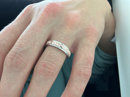 4mm Gold Wedding Band with Milgrain Edge and Moons Design for Men and Women | AT-0001