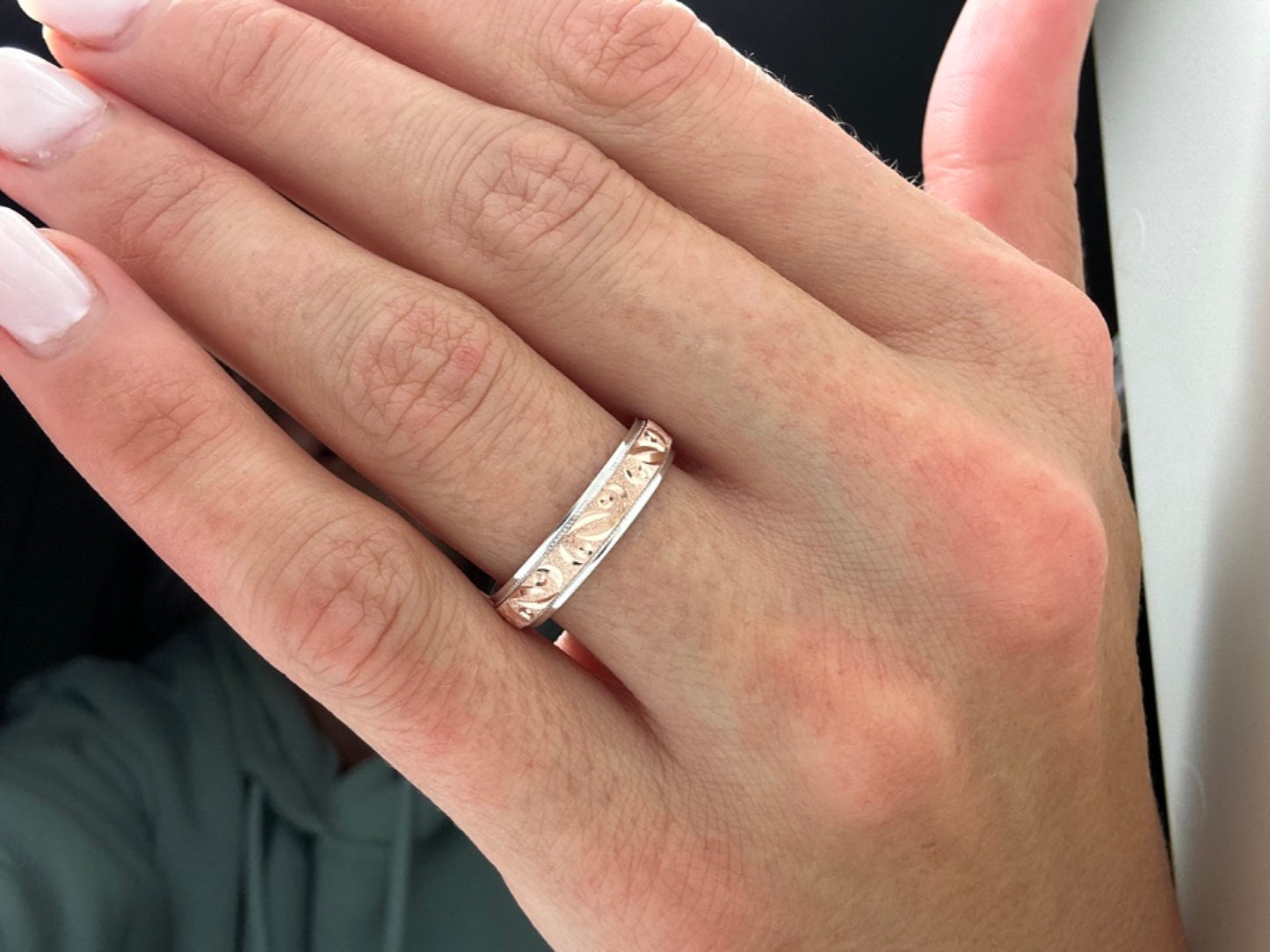 4mm Gold Wedding Band with Milgrain Edge and Moons Design for Men and Women | AT-0001