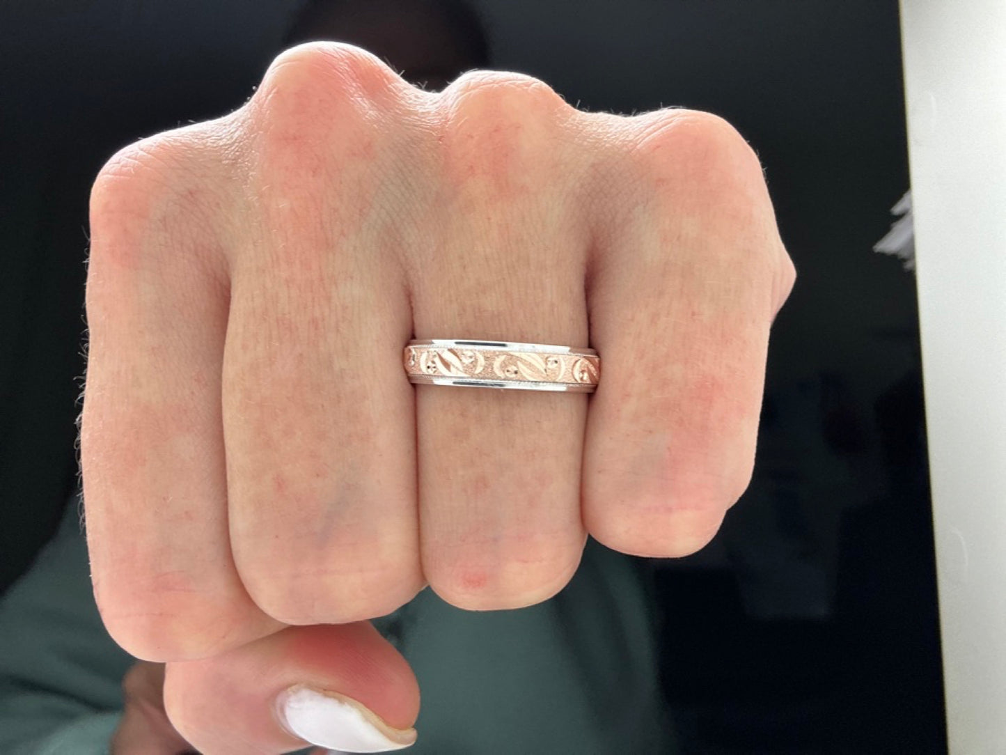 4mm Gold Wedding Band with Milgrain Edge and Moons Design for Men and Women | AT-0001