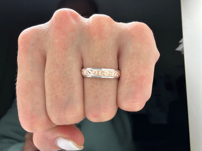 4mm Gold Wedding Band with Milgrain Edge and Moons Design for Men and Women | AT-0001