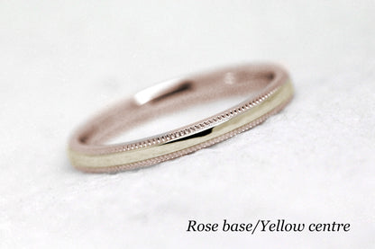 2mm Solid Gold Wedding Band for Women Polished Simple Milgrain Edge | AT-0002