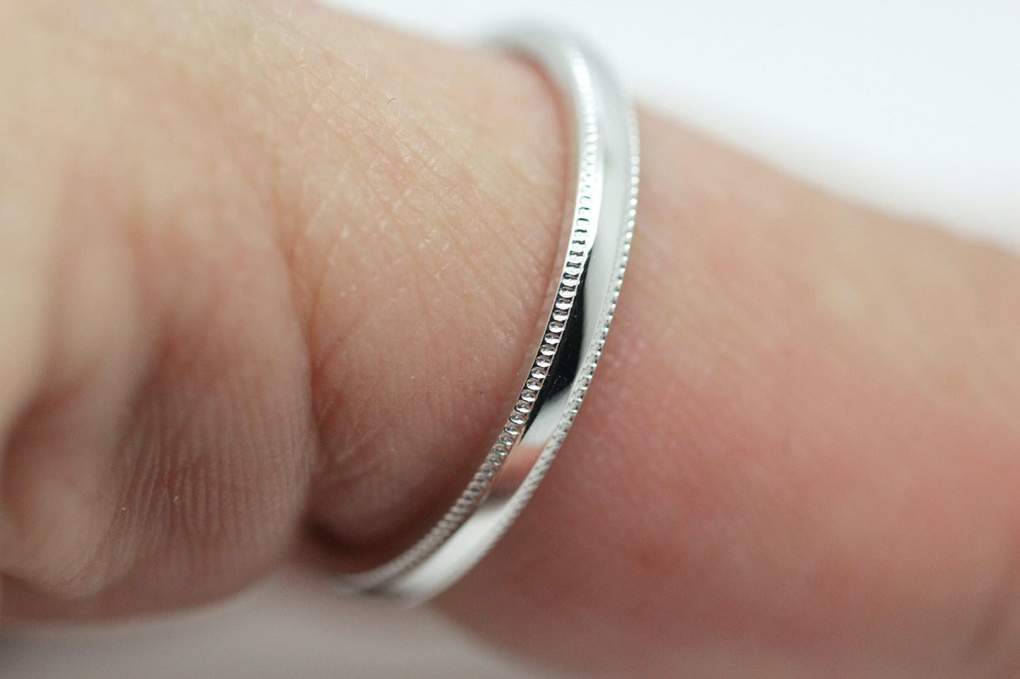 2mm Solid Gold Wedding Band for Women Polished Simple Milgrain Edge | AT-0002