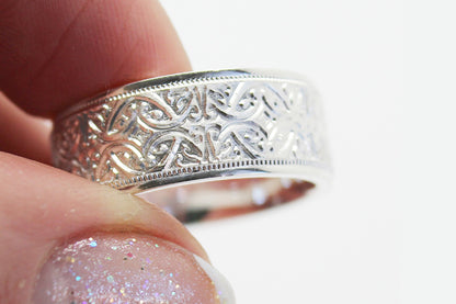 8mm 925 Silver Floral Wedding Band for Men and Women Ornament | AT-8364