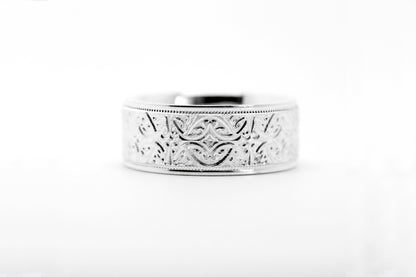 8mm 925 Silver Floral Wedding Band for Men and Women Ornament | AT-8364