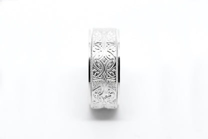 8mm 925 Silver Floral Wedding Band for Men and Women Ornament | AT-8364