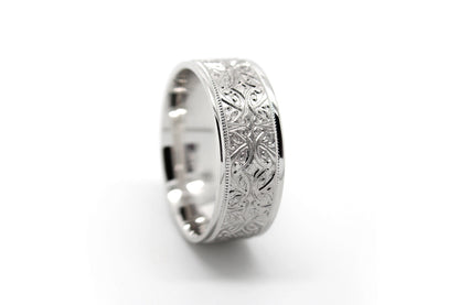 8mm 925 Silver Floral Wedding Band for Men and Women Ornament | AT-8364