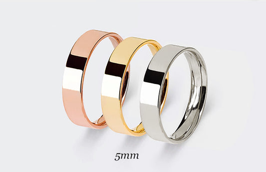 5 mm Solid Gold FLAT Polished Comfort Fit Men's & Women's Wedding Ring, Simple Plain Flat Gold Band | AT-9559