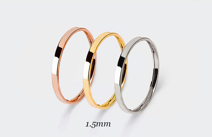 1.5 mm Gold Wedding Ring for Women Flat Polished Simple Ring | Elegant and simple 1.5mm solid gold wedding ring in white, rose, or yellow gold. Ideal as stacked with your other rings or wear alone as modest wedding band.