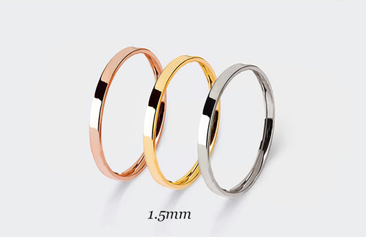 1.5 mm Gold Wedding Ring for Women Flat Polished Simple Ring | Elegant and simple 1.5mm solid gold wedding ring in white, rose, or yellow gold. Ideal as stacked with your other rings or wear alone as modest wedding band.