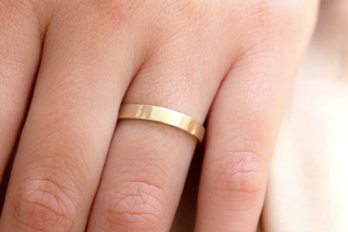 5 mm Solid Gold FLAT Polished Comfort Fit Men's & Women's Wedding Ring, Simple Plain Flat Gold Band | AT-9559