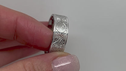 8mm 925 Silver Floral Wedding Band for Men and Women Ornament | AT-8364