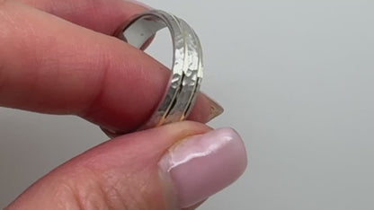 6mm Gold Hammered Wedding Band with polished lines for Men and Women | 8061