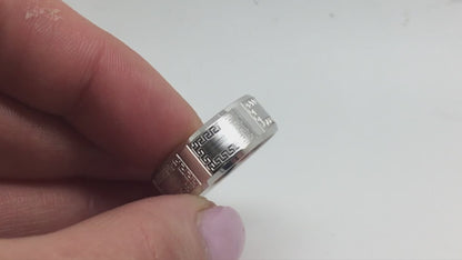 8mm Gold Wedding Band for Men and Women Beveled with Greek Design | AT-8171