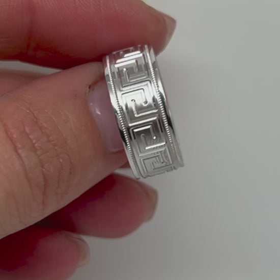 8mm 925 sterling silver wedding band with greek key design patters