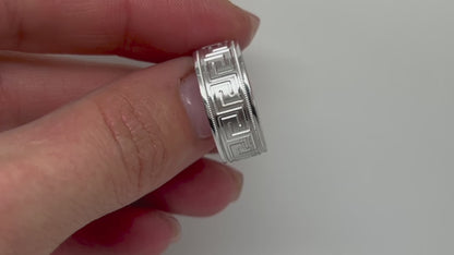 8mm 925 sterling silver wedding band with greek key design patters
