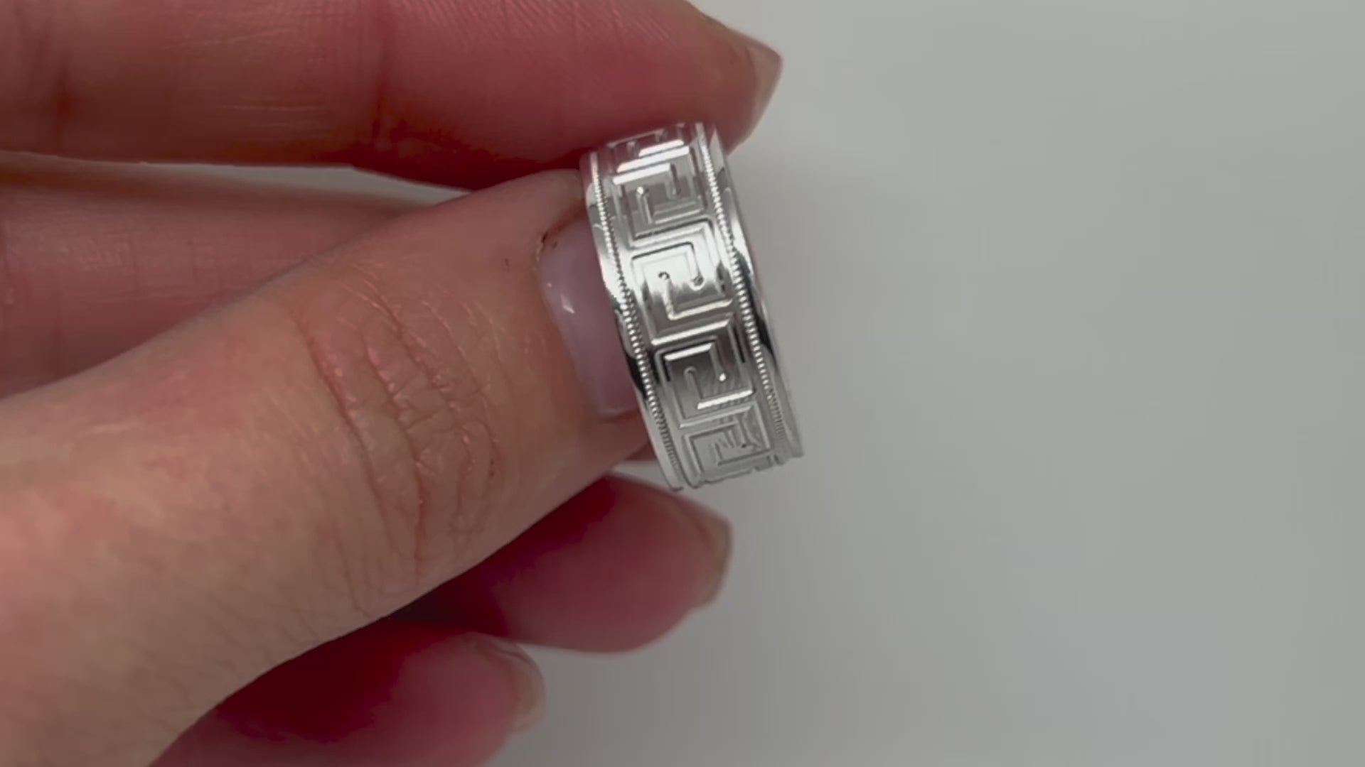 8mm 925 sterling silver wedding band with greek key design patters