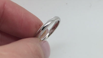 2mm Solid 925 Sterling Silver Wedding Band for Women Polished Simple Milgrain Edge | AT-0002