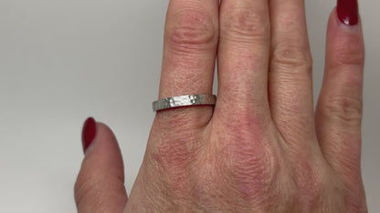 3mm Hammered Wedding Band for Men and Women Flat in 925 Sterling Silver | AT-0018