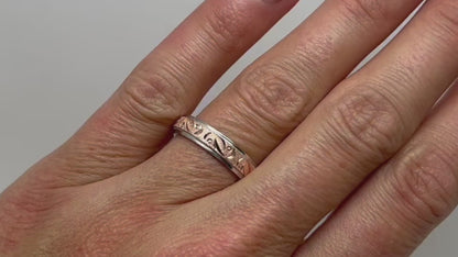 4mm Gold Wedding Band with Milgrain Edge and Moons Design for Men and Women | AT-0001