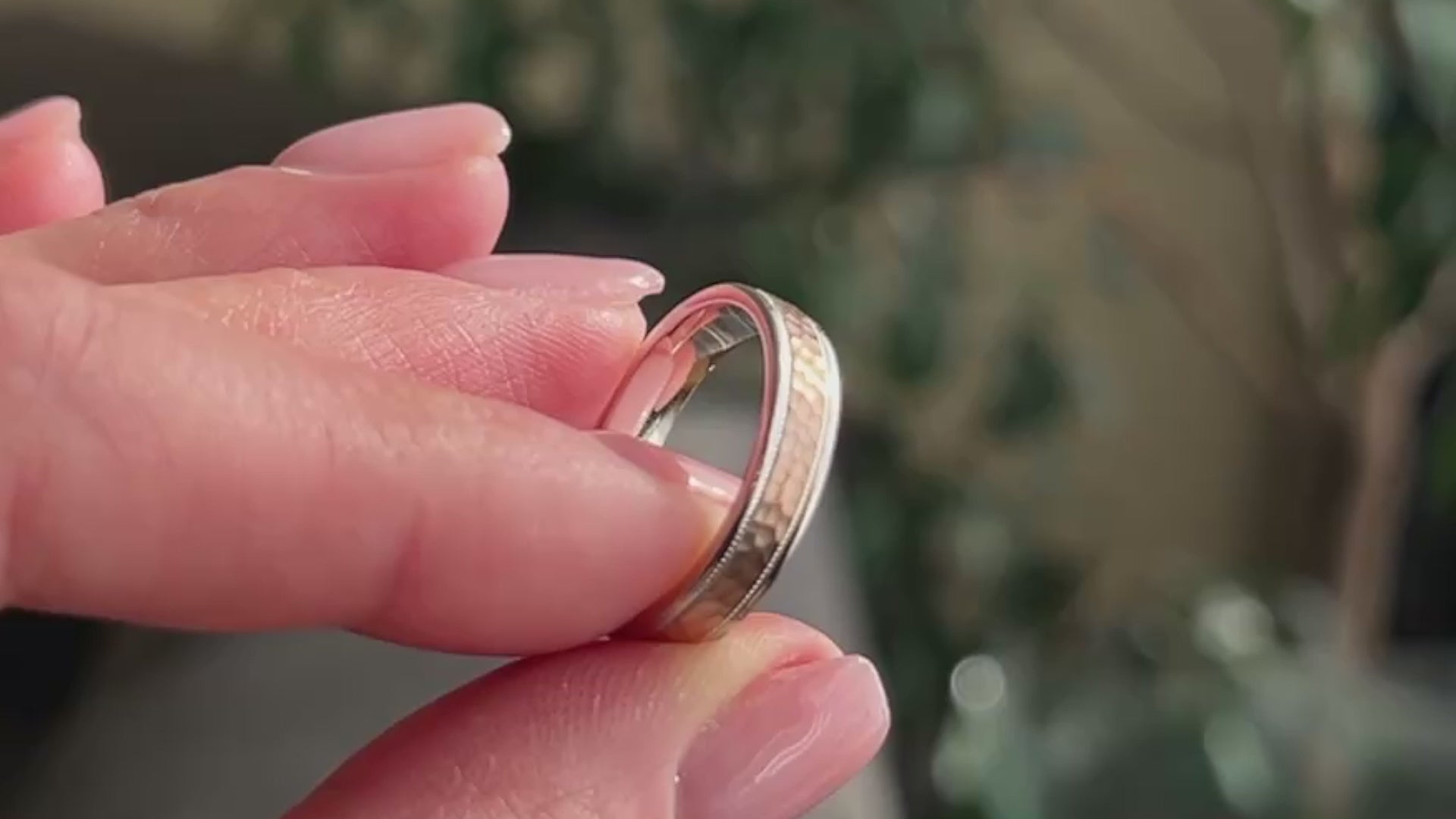 4mm white gold with rose gold hammered wedding ring for men and women