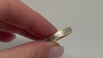 5mm Gold Hammered and Beveled Edge Wedding Band for Men and Women | AT-0025
