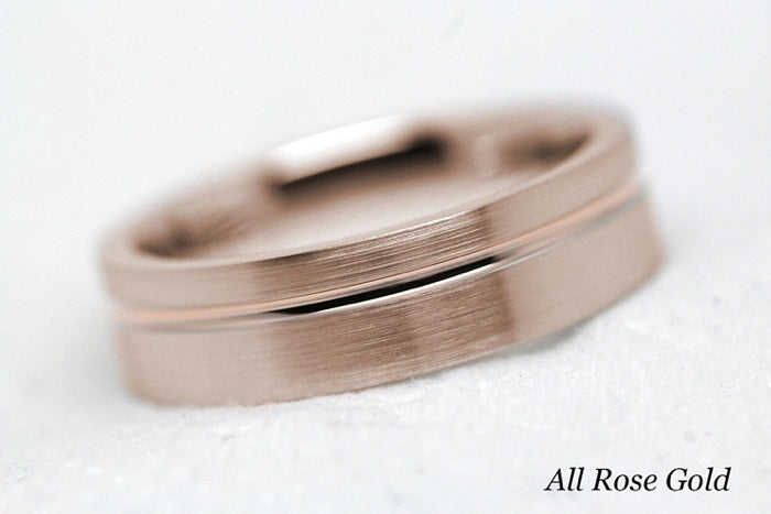 5mm Gold Classic Brushed Flat Wedding Band with Line for Men and Women | T-0007