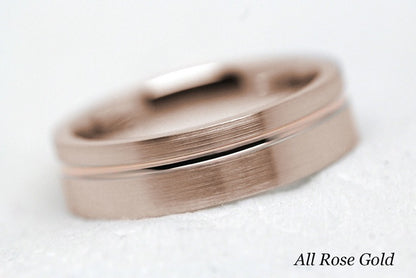 5mm Gold Classic Brushed Flat Wedding Band with Line for Men and Women | T-0007