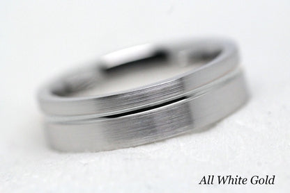 5mm Gold Classic Brushed Flat Wedding Band with Line for Men and Women | T-0007