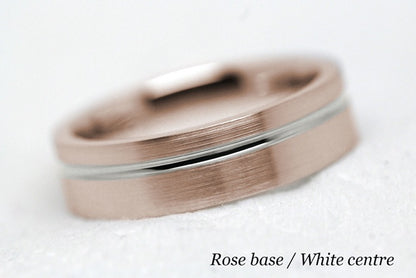 5mm Gold Classic Brushed Flat Wedding Band with Line for Men and Women | T-0007