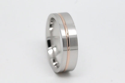 5mm Gold Classic Brushed Flat Wedding Band with Line for Men and Women | T-0007
