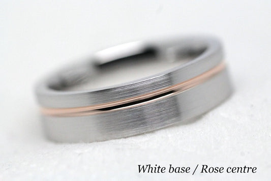 5mm Gold Classic Brushed Flat Wedding Band with Line for Men and Women | T-0007