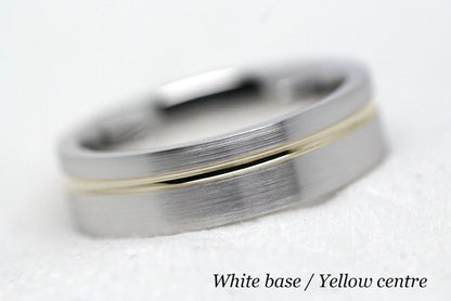 5mm Gold Classic Brushed Flat Wedding Band with Line for Men and Women | T-0007