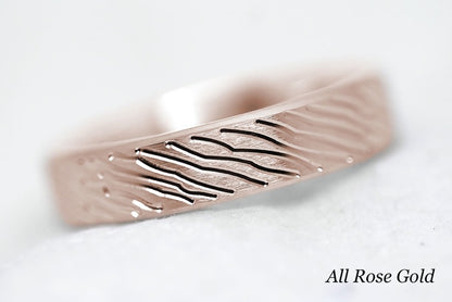 5mm Gold Brushed Flat Wedding Band for Men and Women with lines | T-0008