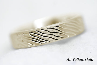 5mm Gold Brushed Flat Wedding Band for Men and Women with lines | T-0008