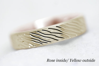 5mm Gold Brushed Flat Wedding Band for Men and Women with lines | T-0008
