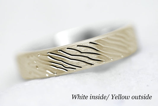 5mm Gold Brushed Flat Wedding Band for Men and Women with lines | T-0008