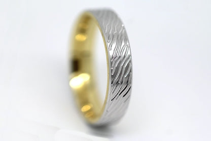 5mm Gold Brushed Flat Wedding Band for Men and Women with lines | T-0008