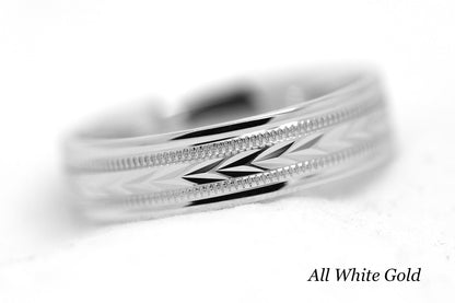 6mm Gold Wedding Band for Men with Wheat Design and wide Milgrain | T-0012