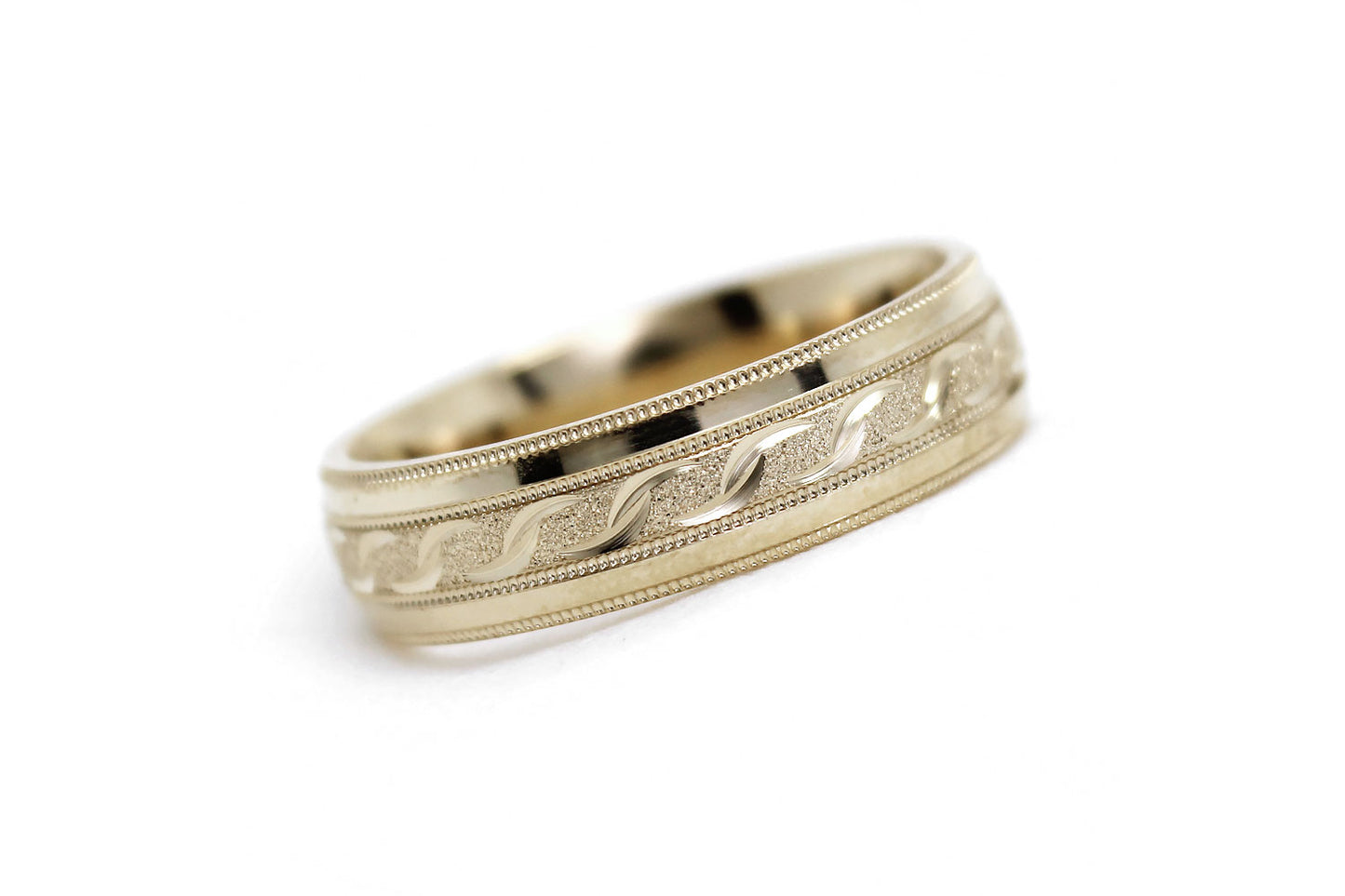 6mm Gold Infinity Design with Milgrain Wedding Band for Men and Women