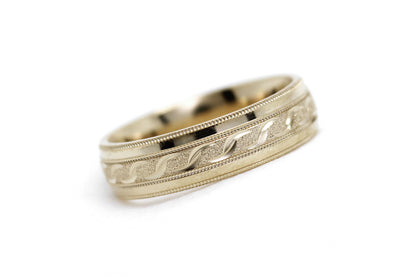 6mm Gold Infinity Design with Milgrain Wedding Band for Men and Women