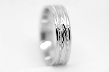 6mm 925 Silver  Wedding Band for Men with Wheat Design and wide Milgrain | T-0012