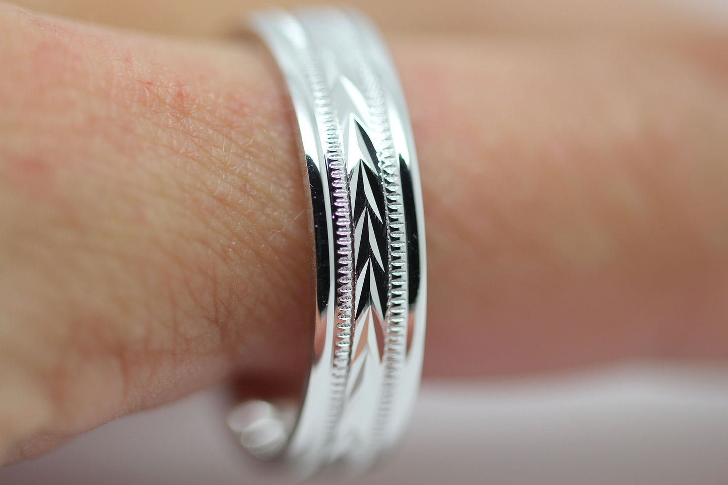 6mm 925 Silver  Wedding Band for Men with Wheat Design and wide Milgrain | T-0012