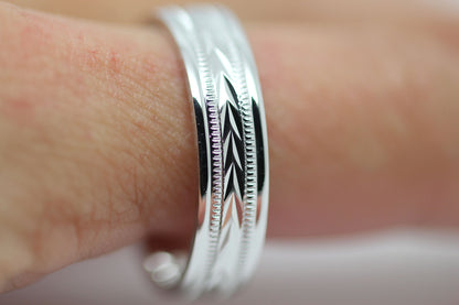 6mm 925 Silver  Wedding Band for Men with Wheat Design and wide Milgrain | T-0012